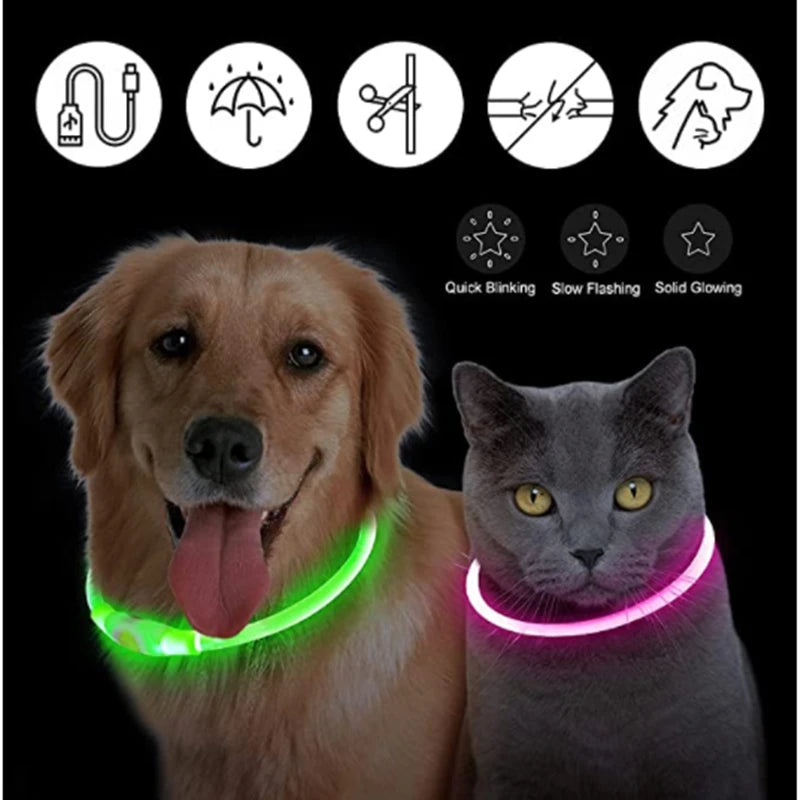 Verstellbares leuchtendes Haustierhalsband – über USB wiederaufladbares LED-Licht für Hunde und Katzen