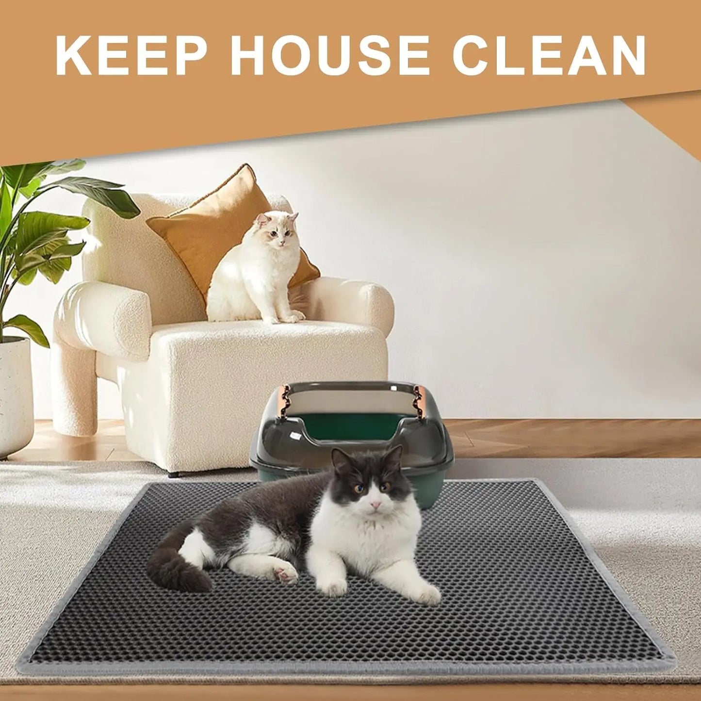 Double Layer Cat Litter Mat, Waterproof & Anti-Slip Pet Litter Box Filter, Wear-Resistant Non-Slip Mat