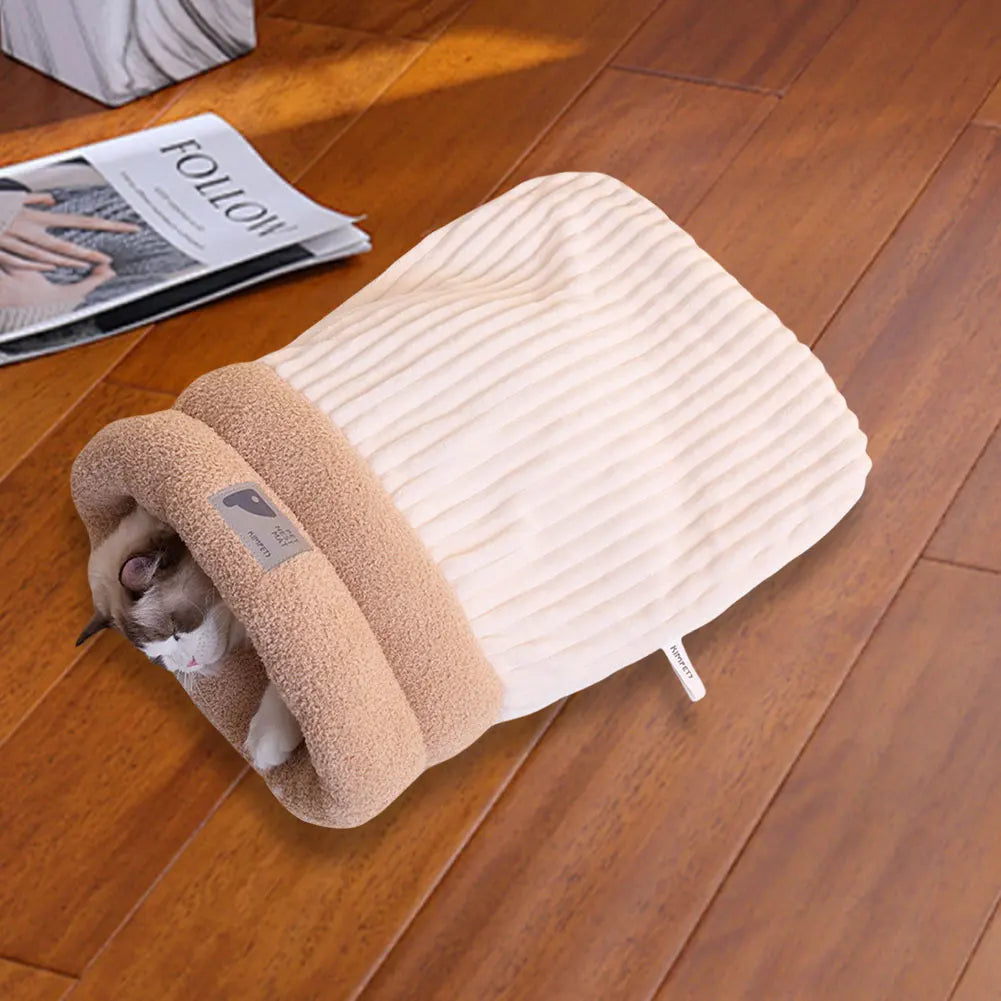 Warmer Plüsch-Katzenschlafsack – Gemütliches Tunnelnest für Katzen (5-8kg)
