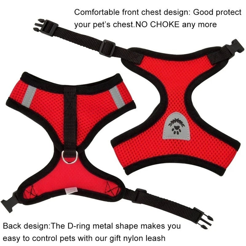 Adjustable Cat & Dog Harness with Lead Leash – Breathable Mesh Vest with Reflective Straps
