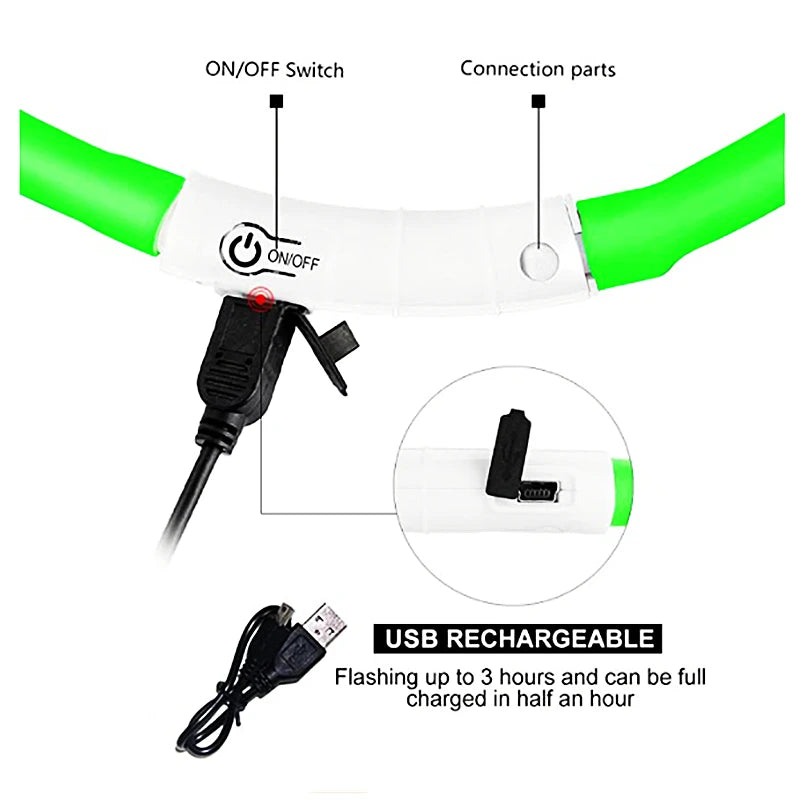 Verstellbares leuchtendes Haustierhalsband – über USB wiederaufladbares LED-Licht für Hunde und Katzen