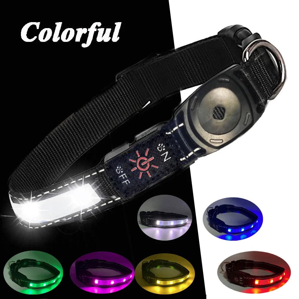 GPS Dog Collar with Apple AirTag - LED & USB Rechargeable