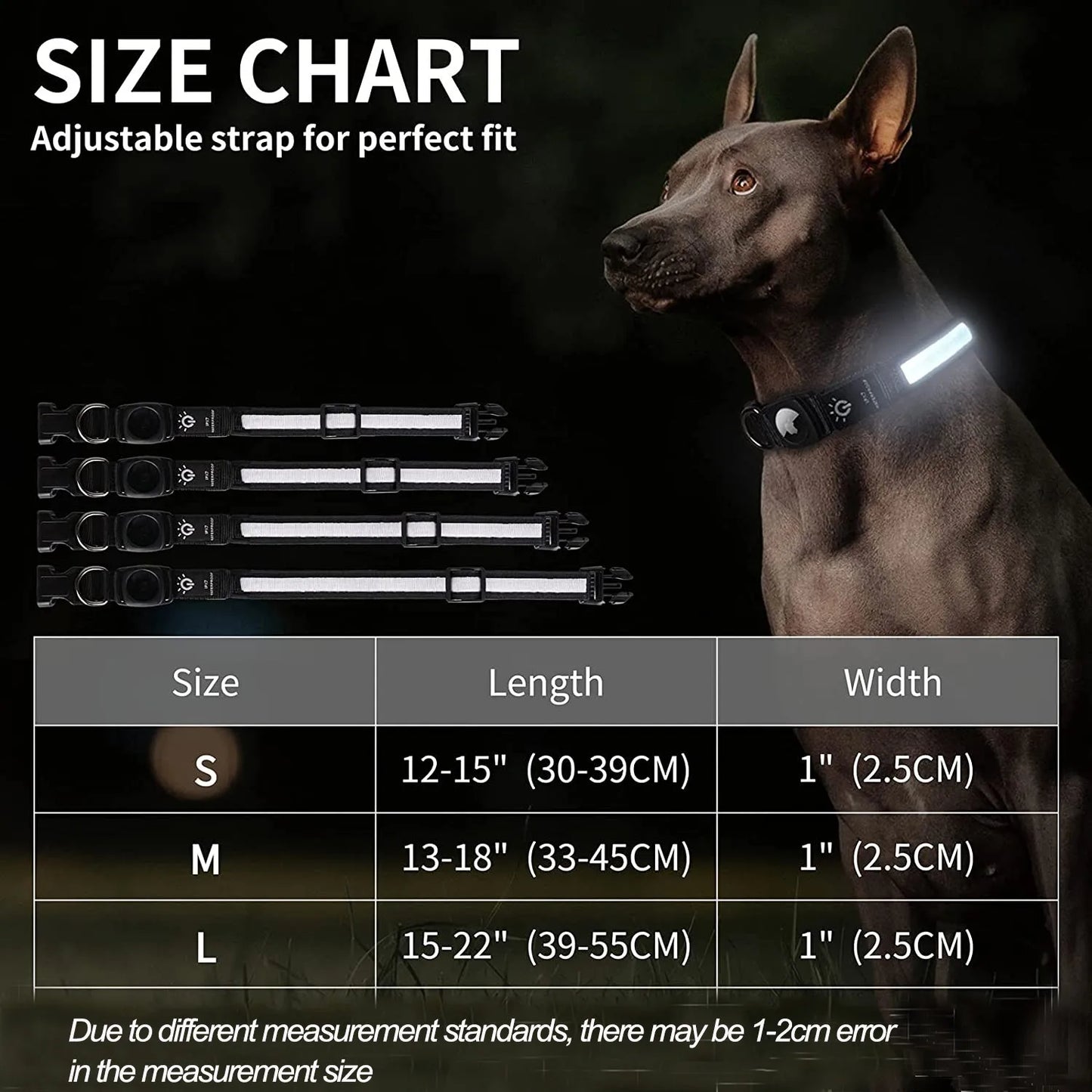 GPS Dog Collar with Apple AirTag - LED & USB Rechargeable