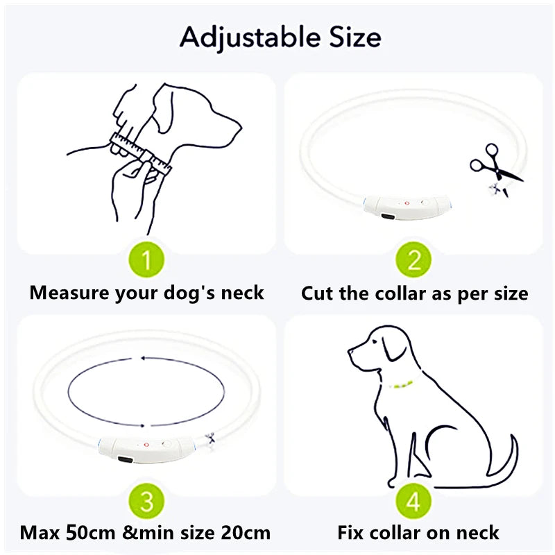 Verstellbares leuchtendes Haustierhalsband – über USB wiederaufladbares LED-Licht für Hunde und Katzen