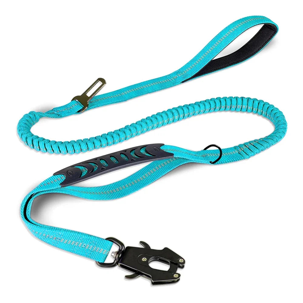 Reflective No Pull Dog Leash – Shock Absorbing Bungee with Car Safety Seatbelt