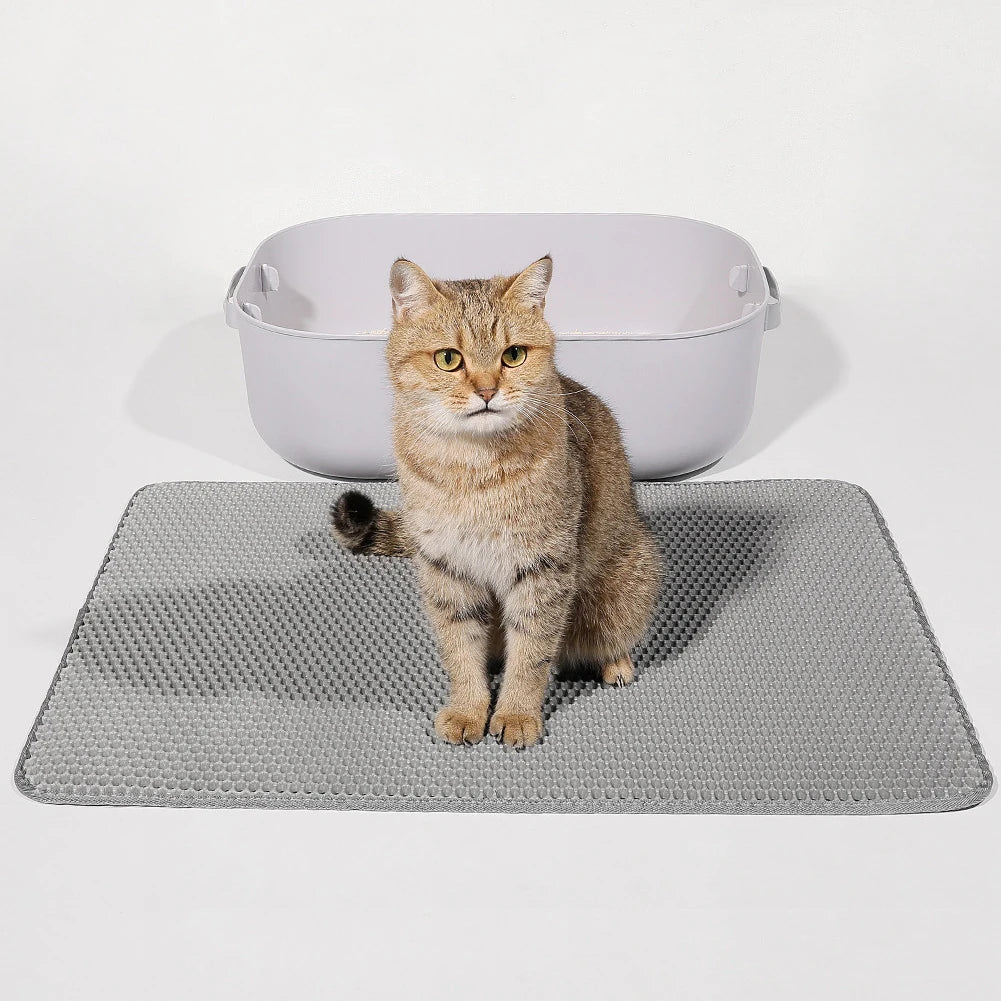 Double Layer Cat Litter Mat, Waterproof & Anti-Slip Pet Litter Box Filter, Wear-Resistant Non-Slip Mat