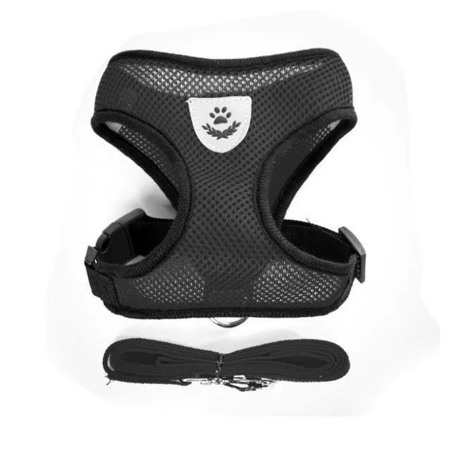 Adjustable Cat & Dog Harness with Lead Leash – Breathable Mesh Vest with Reflective Straps