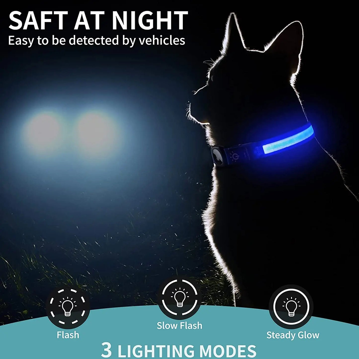 GPS Dog Collar with Apple AirTag - LED & USB Rechargeable
