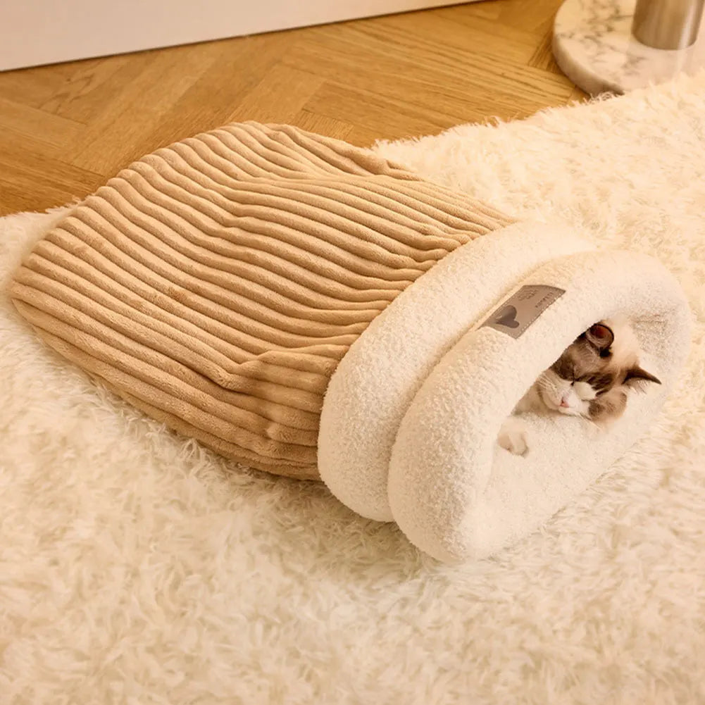 Warmer Plüsch-Katzenschlafsack – Gemütliches Tunnelnest für Katzen (5-8kg)