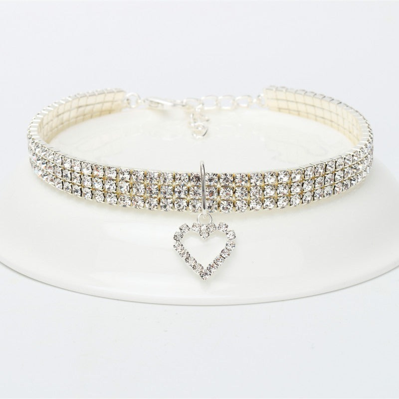 Sparkling Rhinestone Collar for Cats and Dogs with Love Design