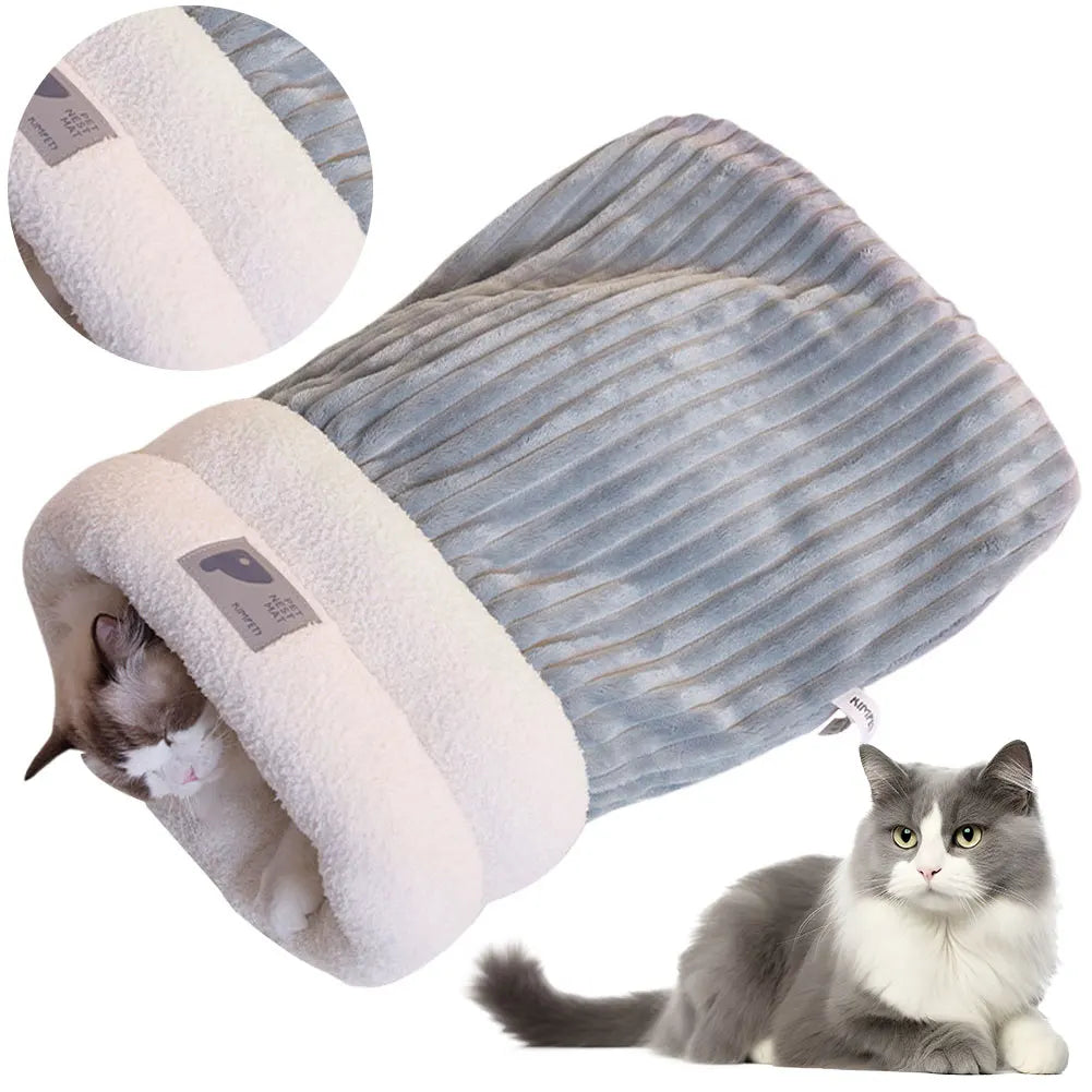 Warmer Plüsch-Katzenschlafsack – Gemütliches Tunnelnest für Katzen (5-8kg)