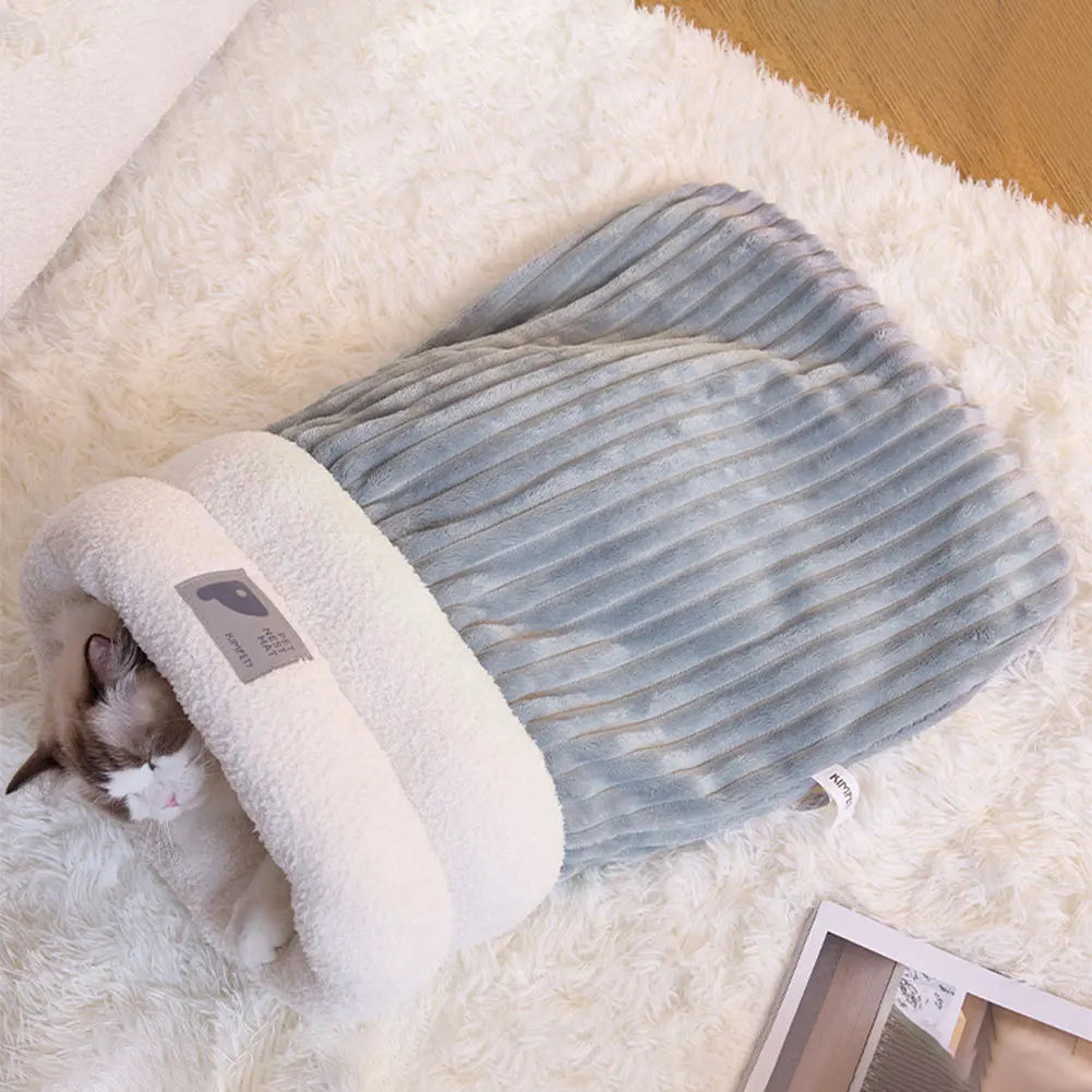 Warmer Plüsch-Katzenschlafsack – Gemütliches Tunnelnest für Katzen (5-8kg)