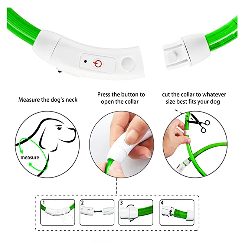 Verstellbares leuchtendes Haustierhalsband – über USB wiederaufladbares LED-Licht für Hunde und Katzen