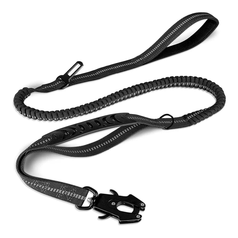 Reflective No Pull Dog Leash – Shock Absorbing Bungee with Car Safety Seatbelt