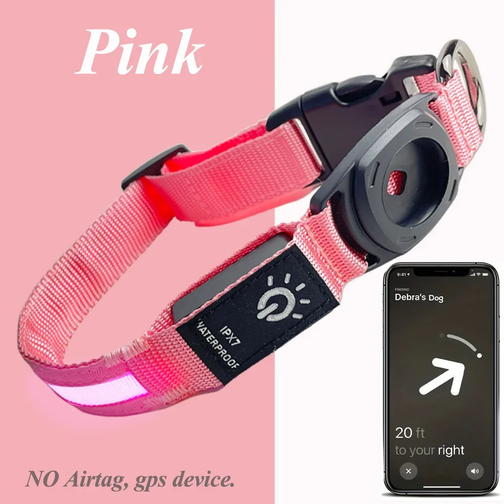 GPS Dog Collar with Apple AirTag - LED & USB Rechargeable