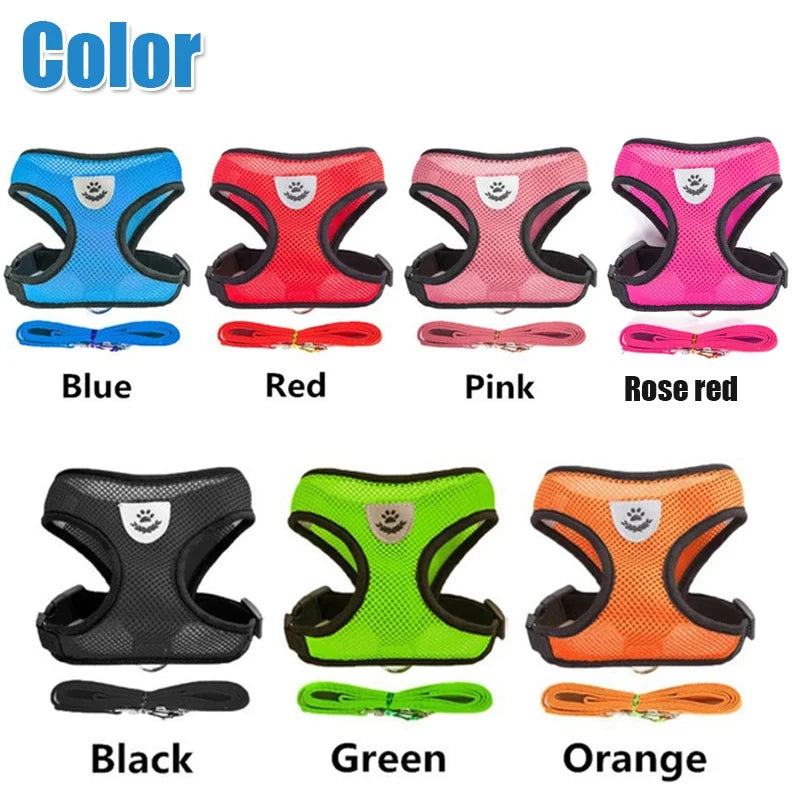Adjustable Cat & Dog Harness with Lead Leash – Breathable Mesh Vest with Reflective Straps