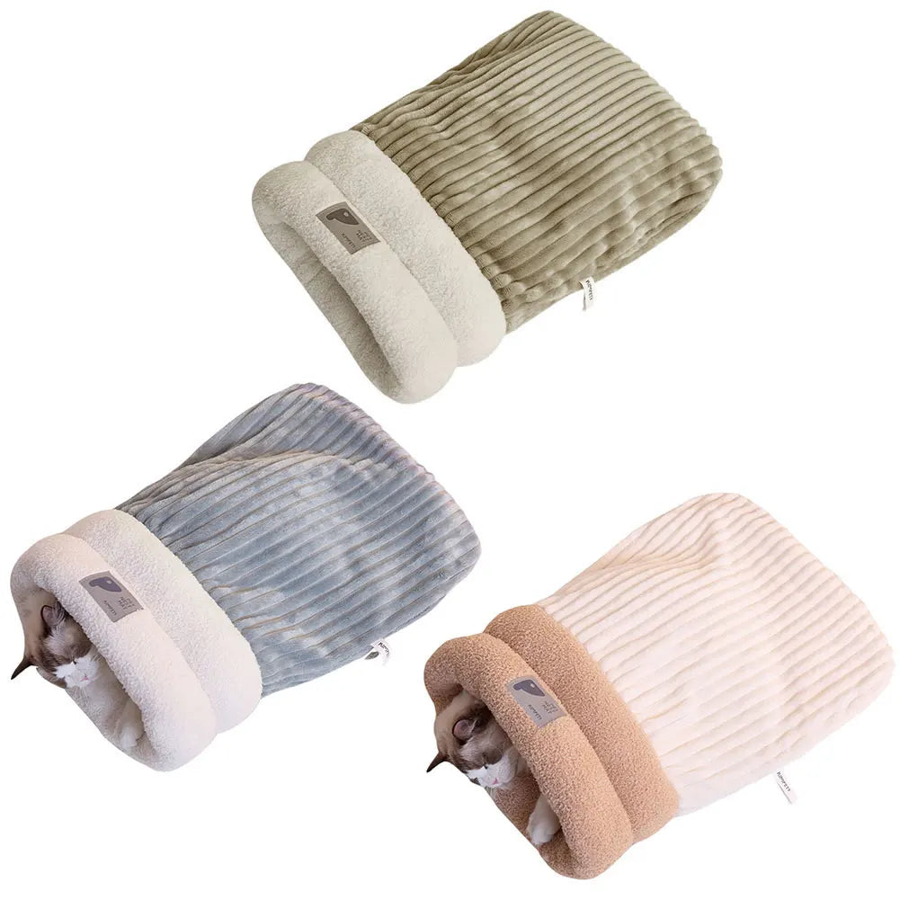 Warmer Plüsch-Katzenschlafsack – Gemütliches Tunnelnest für Katzen (5-8kg)