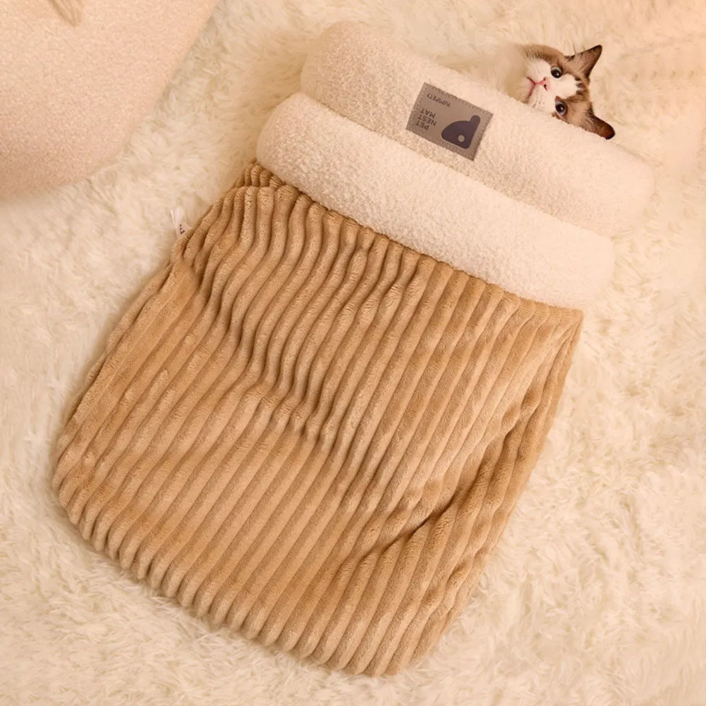 Warmer Plüsch-Katzenschlafsack – Gemütliches Tunnelnest für Katzen (5-8kg)
