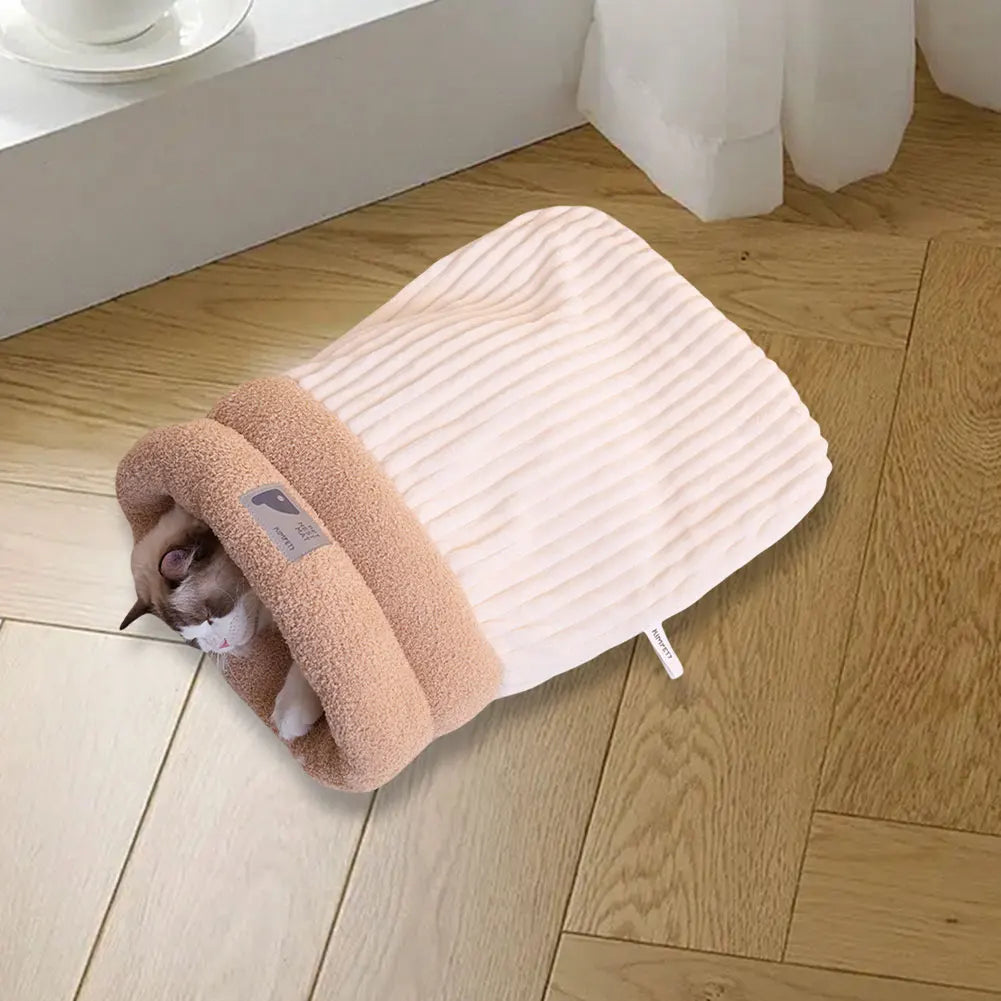 Warmer Plüsch-Katzenschlafsack – Gemütliches Tunnelnest für Katzen (5-8kg)