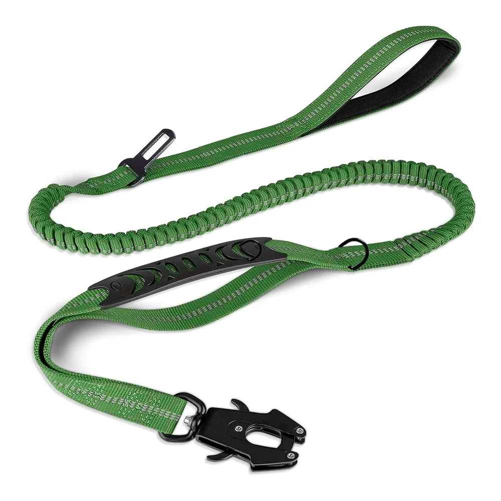 Reflective No Pull Dog Leash – Shock Absorbing Bungee with Car Safety Seatbelt