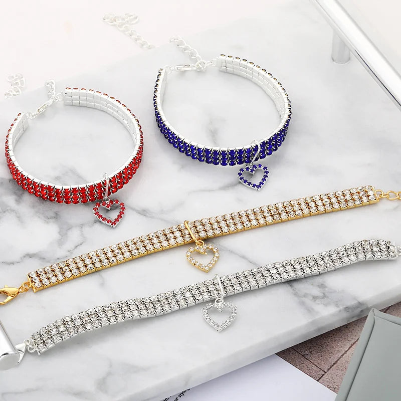 Sparkling Rhinestone Collar for Cats and Dogs with Love Design