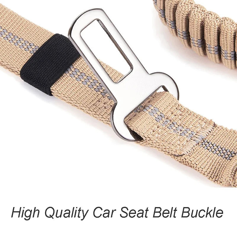 Reflective No Pull Dog Leash – Shock Absorbing Bungee with Car Safety Seatbelt