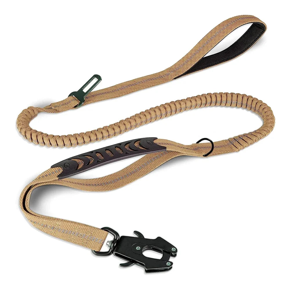 Reflective No Pull Dog Leash – Shock Absorbing Bungee with Car Safety Seatbelt