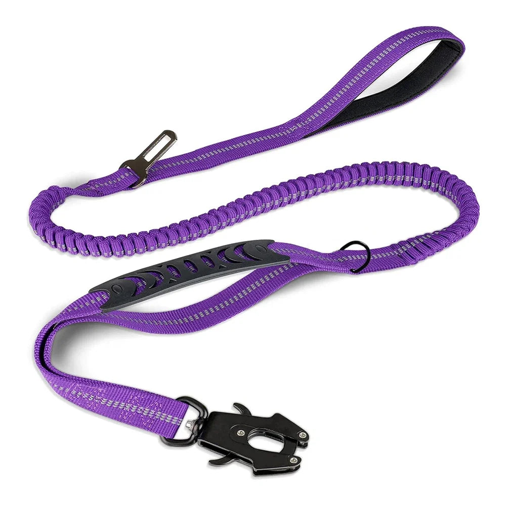 Reflective No Pull Dog Leash – Shock Absorbing Bungee with Car Safety Seatbelt