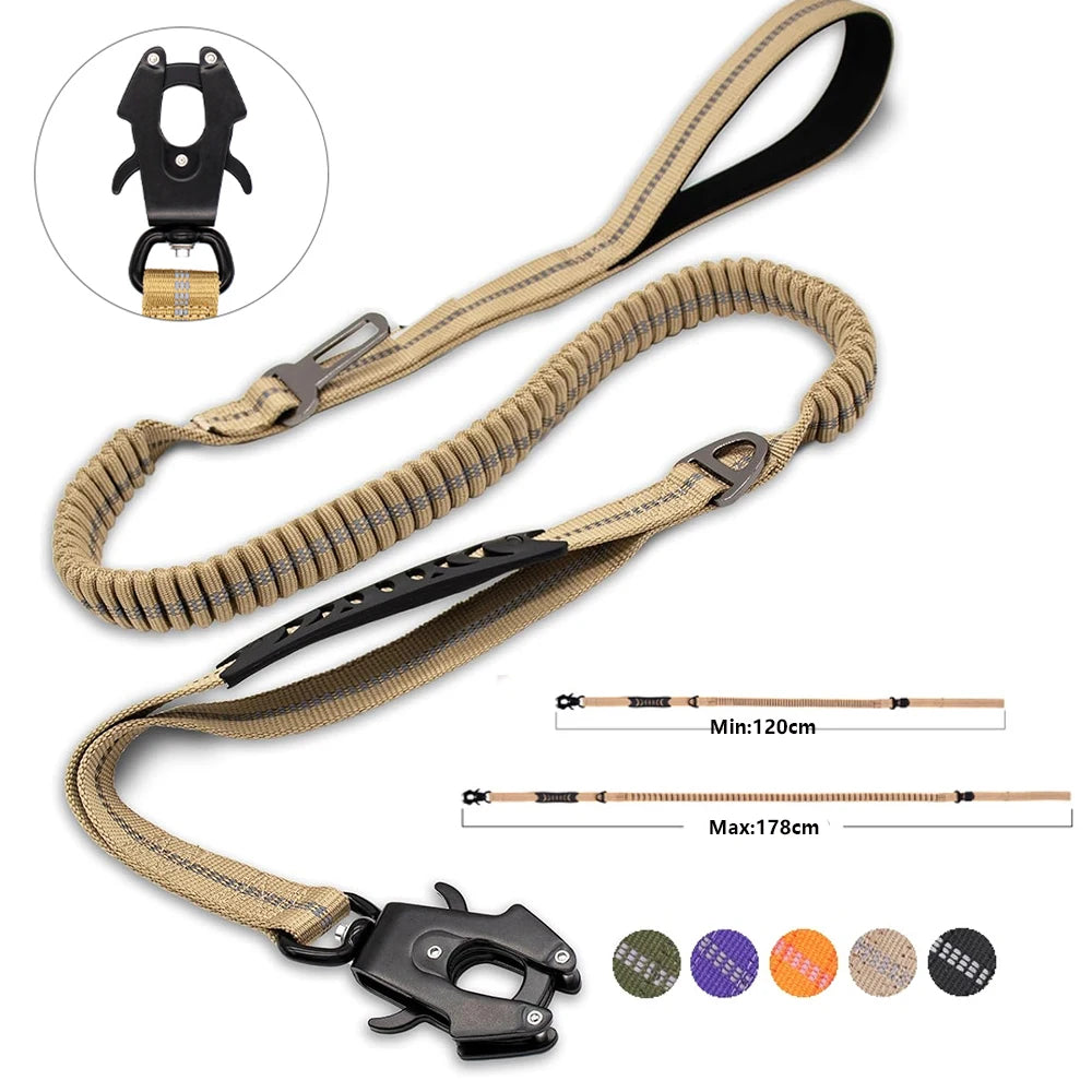 Reflective No Pull Dog Leash – Shock Absorbing Bungee with Car Safety Seatbelt