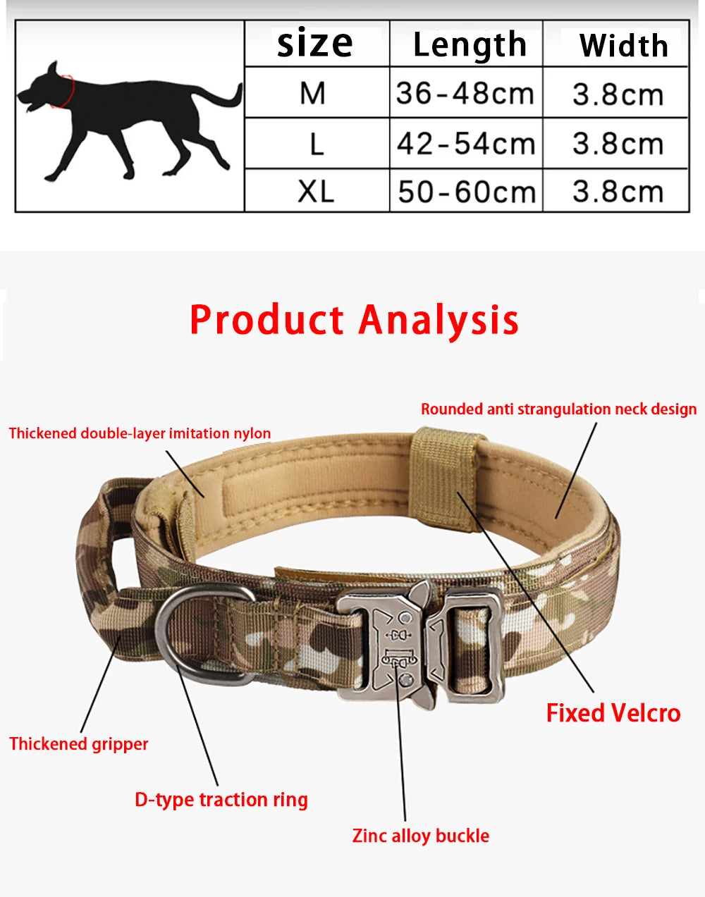 Taktisches Hundehalsband für den Außenbereich – strapazierfähiges Nylon mit Metallschnalle, atmungsaktives Design für mittelgroße und große Hunde – ideal für das Training