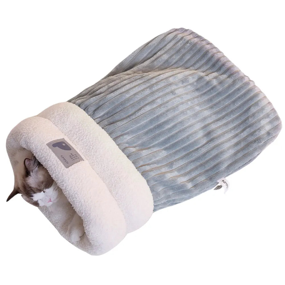 Warmer Plüsch-Katzenschlafsack – Gemütliches Tunnelnest für Katzen (5-8kg)