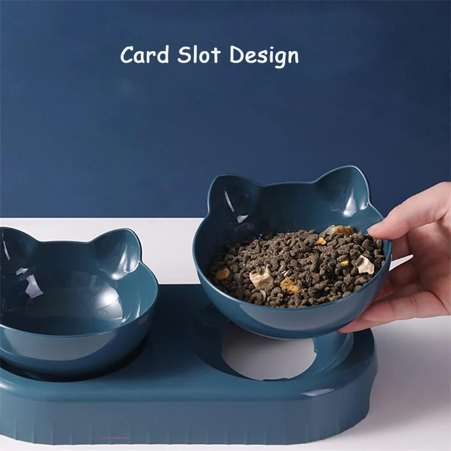 Triple Cat Bowls Pet Feeder - 2-in-1 Double Bowls with Automatic Drinking Bottle