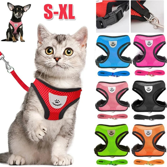 Adjustable Cat & Dog Harness with Lead Leash – Breathable Mesh Vest with Reflective Straps