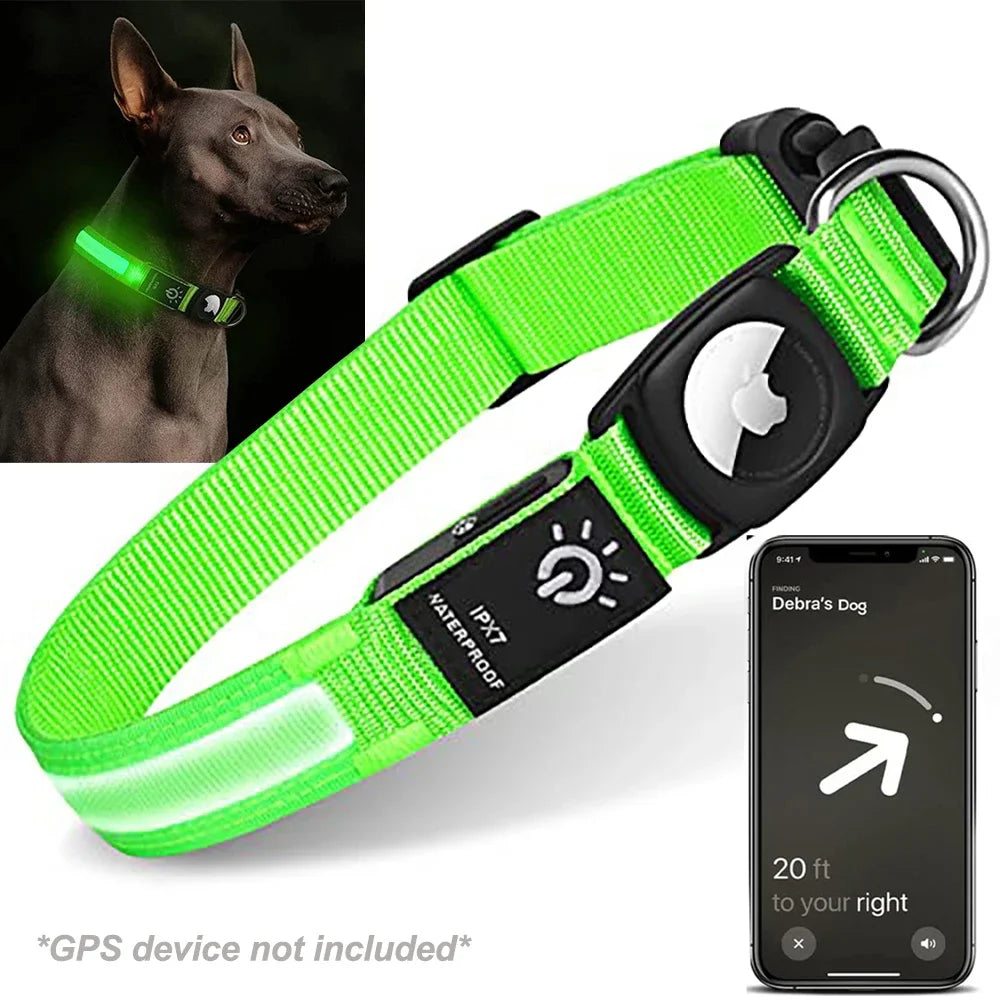 GPS Dog Collar with Apple AirTag - LED & USB Rechargeable