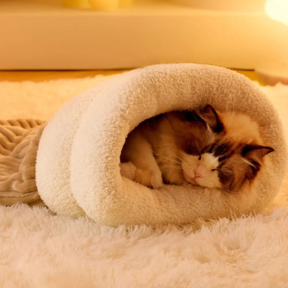 Warmer Plüsch-Katzenschlafsack – Gemütliches Tunnelnest für Katzen (5-8kg)