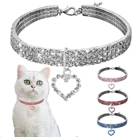 Sparkling Rhinestone Collar for Cats and Dogs with Love Design