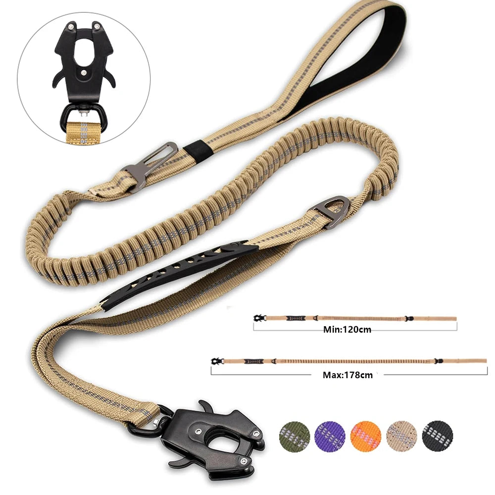 Reflective No Pull Dog Leash – Shock Absorbing Bungee with Car Safety Seatbelt