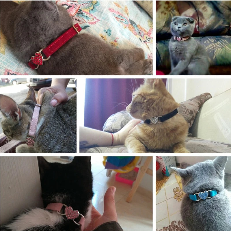 Süßes Katzenhalsband mit Herzanhänger aus Samt und Glöckchen – elastisch und verstellbar für kleine Haustiere
