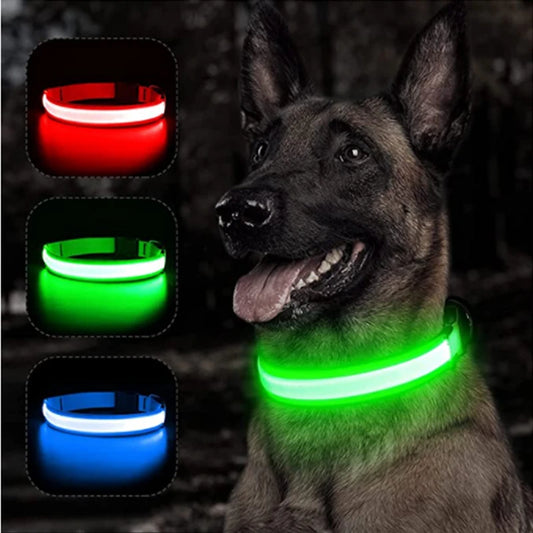 Adjustable Luminous Pet Collar – USB Rechargeable LED Light for Dogs & Cats