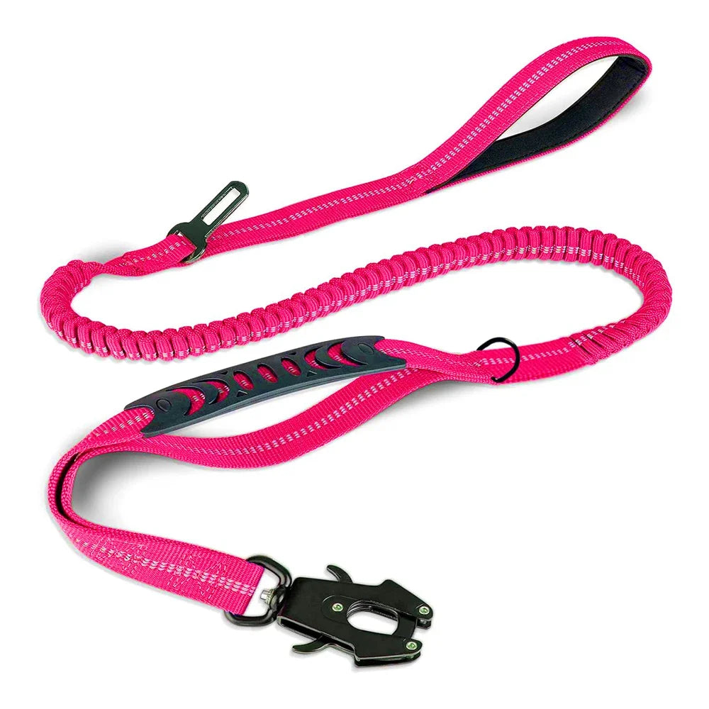 Reflective No Pull Dog Leash – Shock Absorbing Bungee with Car Safety Seatbelt