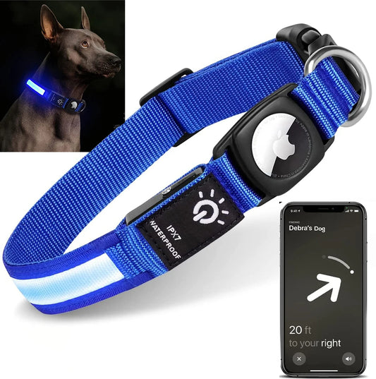 GPS Dog Collar with Apple AirTag - LED & USB Rechargeable