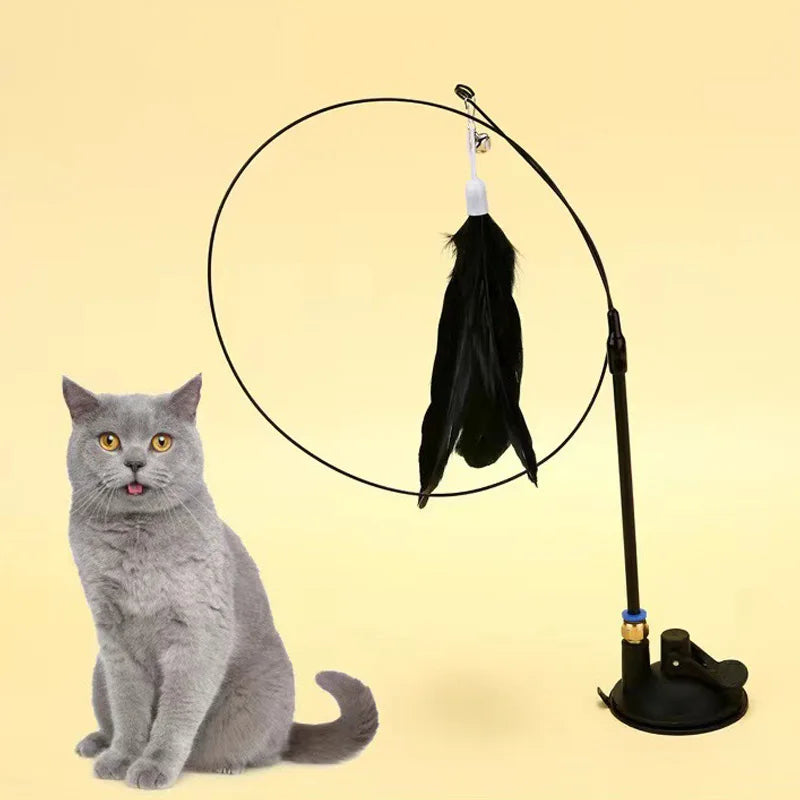 Katzenspielzeug, Federstab, interaktives Spielzeug, Kätzchenspielzeug mit Super-Saugnapf, abnehmbar, 2 Stück Federersatz, Katzenzubehör