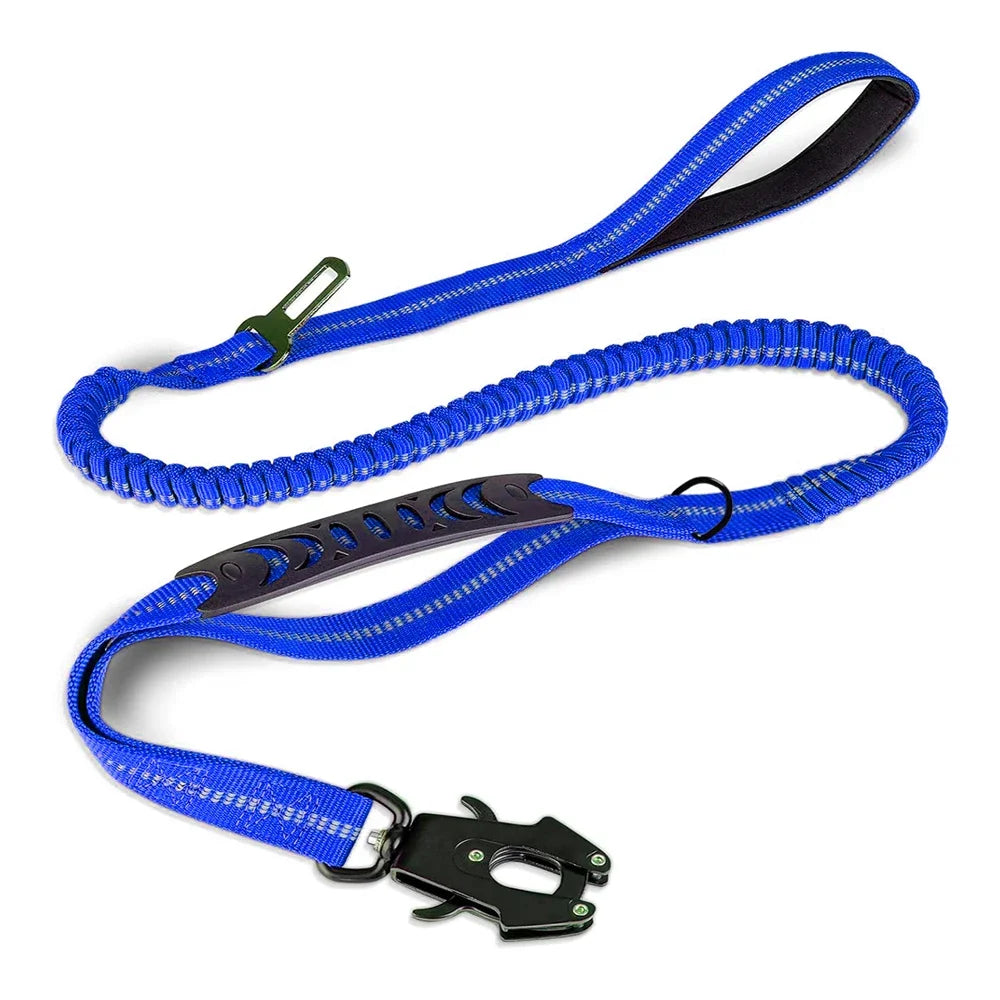 Reflective No Pull Dog Leash – Shock Absorbing Bungee with Car Safety Seatbelt
