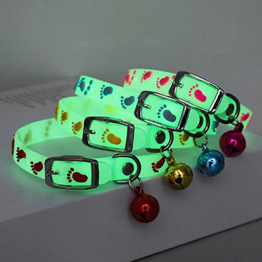 Glowing Silicone Cat Collar – Luminous Anti-Loss Pet Necklace with Bell for Cats & Small Dogs